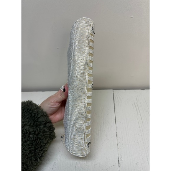 Vtg Beaded Clutch‎ Evening Bag Purse Cream Silver Floral Embellished Formal